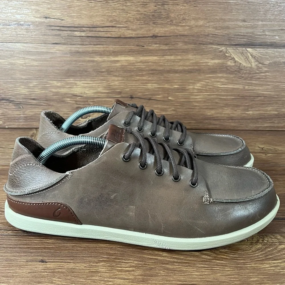 Olukai Nalukai Brown Leather Lace Up Sneakers Men’s Size 11 Shoes
